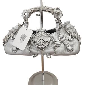 ON AURA TOUT VU Paris silver leather crystal beads mini statement bag Gagaku NEW